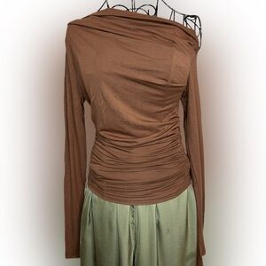 Brown Off-The-Shoulder Ruched Top | NWT | Size S